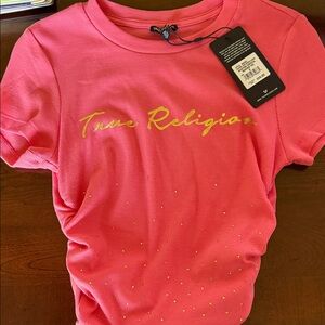 True Religion Hot Pink Tee with Gold Script